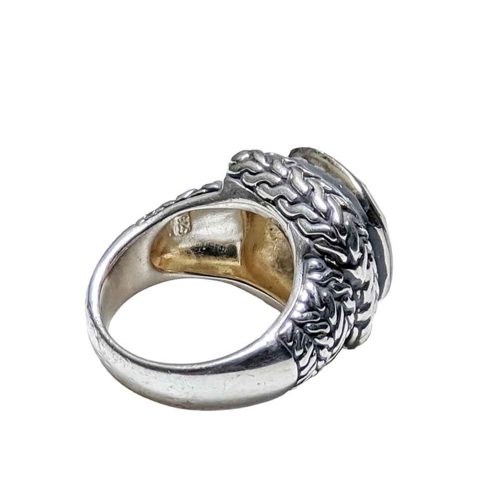 Large Citrine Embossed Design Sterling Silver Ring